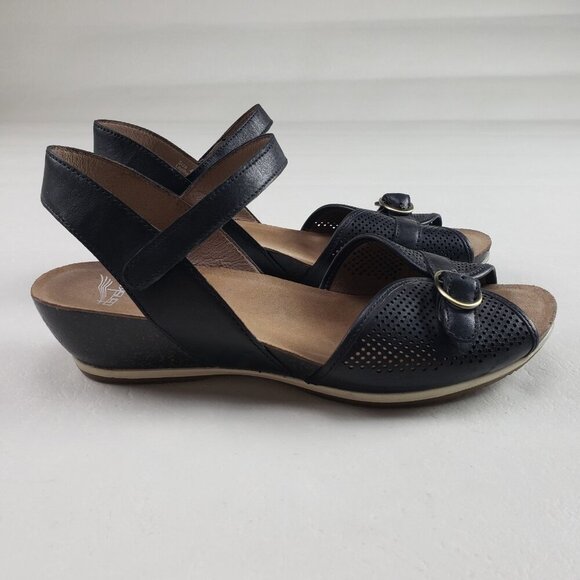 Dansko Vanna Wedge Slingback Sandal Womens 9.5-10 40 Black Strappy Peep Toe Shoe - Picture 2 of 10